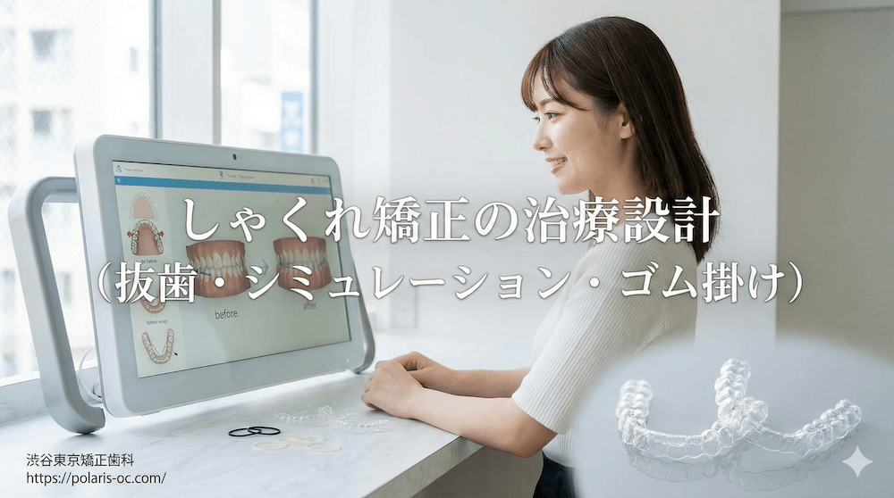 しゃくれ矯正の治療設計（抜歯・シミュレーション・ゴム掛け）